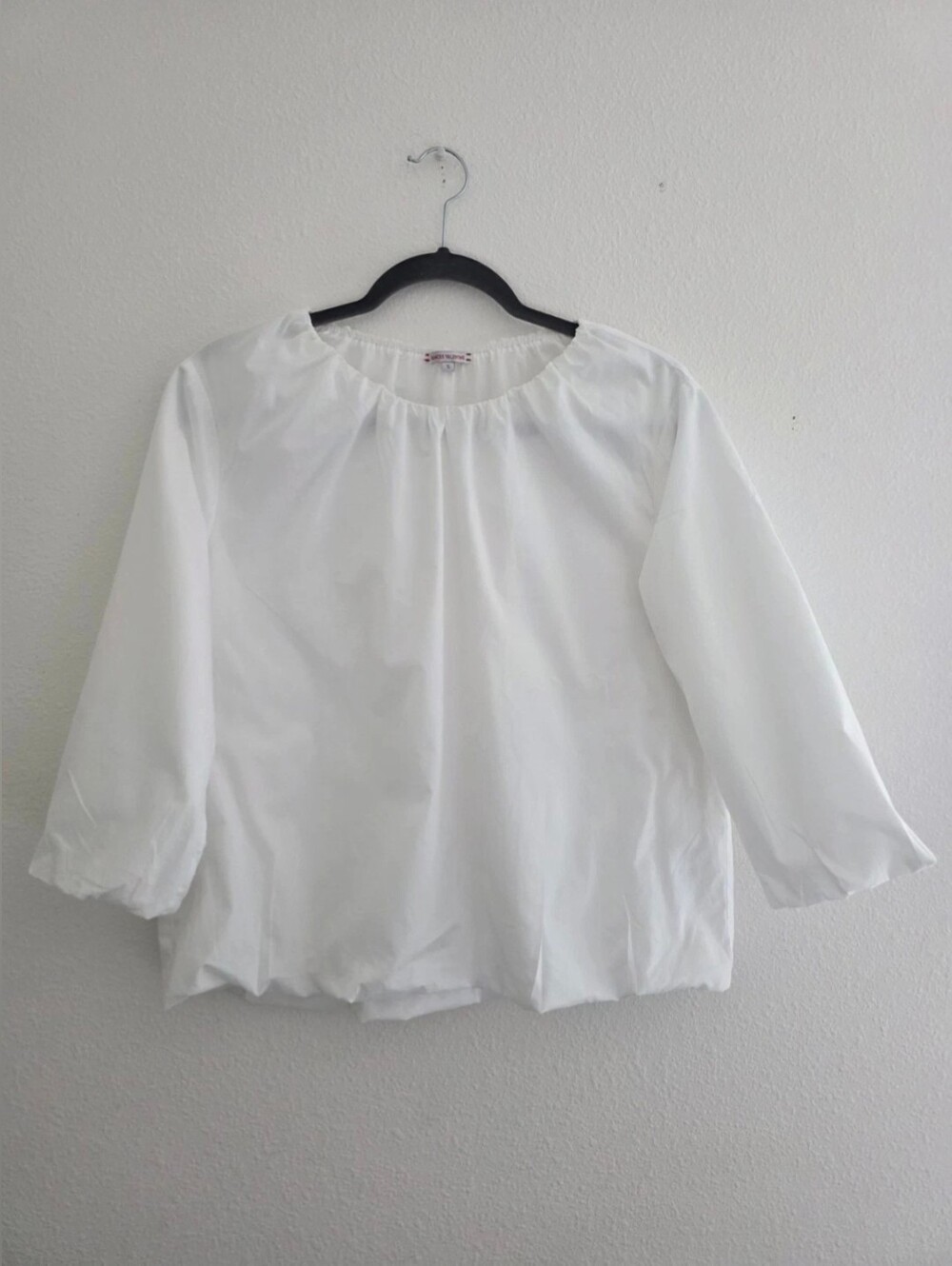 Frances Valentine Emily Ruched Top Cotton Balloon Sleeve Blouse in White  Sz S